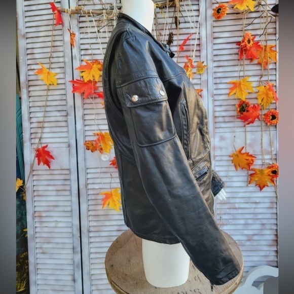 DROSPO INC Leather Vintage jacket, moto style - Picture 4 of 9